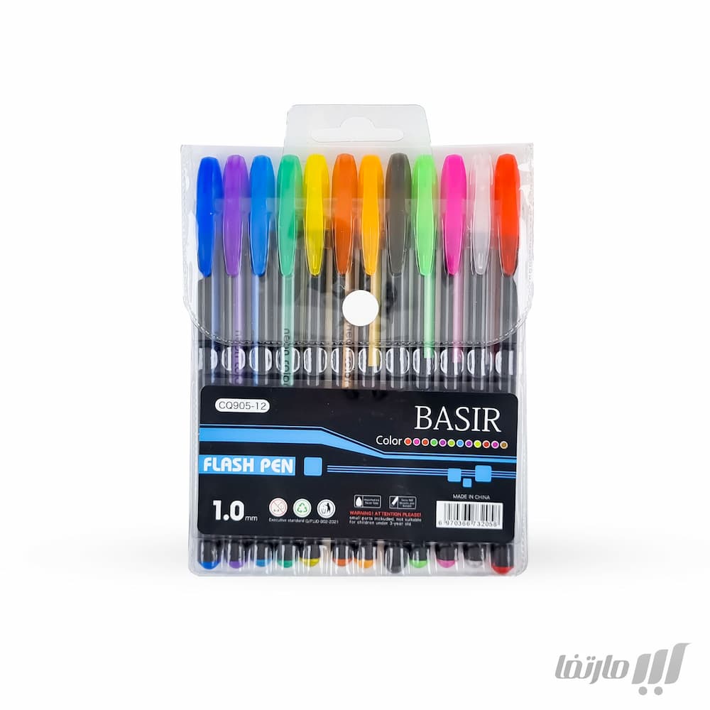 خودکار رنگی 12 عددی Basir مدل Flash Pen (ضخامت 1.0 میلی‌متر)