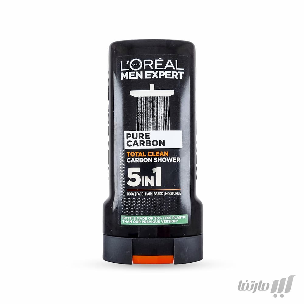 شامپو بدن و سر مردانه لورآل مدل Pure Carbon Total Clean 5in1 حجم 300 میل